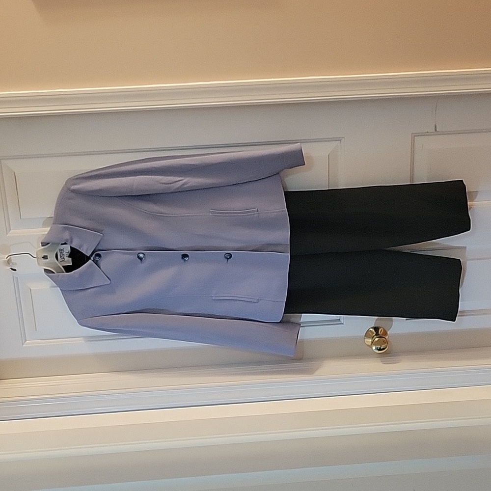 Kasper purple and steel grey pantsuit 4